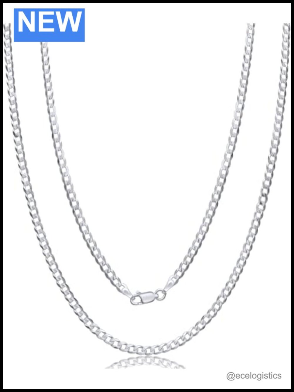 Sterling Silver Curb Cuban Link Chain Necklace 20in Unisex